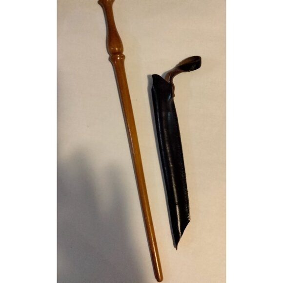 Wooden Wand 15 inch Black Leather Sleeve Harry Potter Halloween Costume Prop - Picture 2 of 4